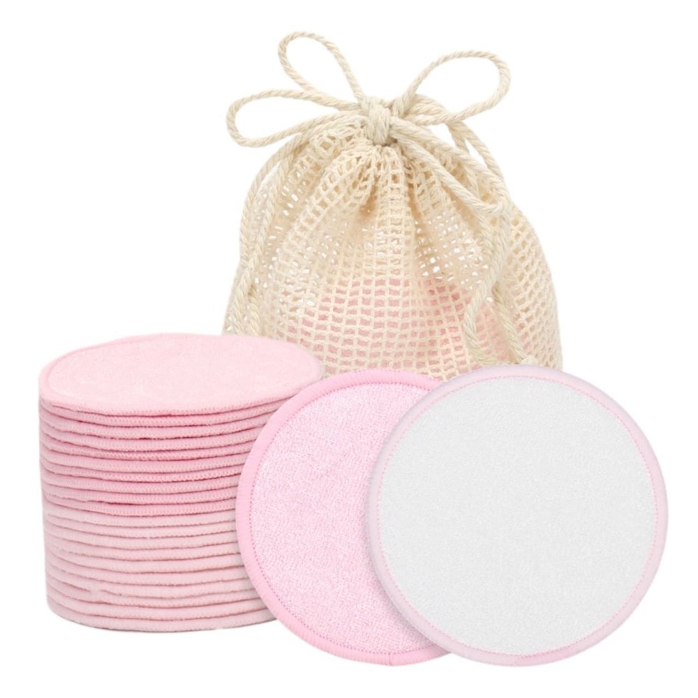 20Pcs Double Round Makeup Remover Pads with Mesh Bag Machine Washable Reusable All Skin(Color7)