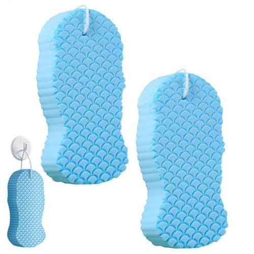2 Pieces Exfoliate Bath Sponge, Shower Sponge Dead Skin Remover, Soft Bath Sponges 3D Body Scrubber, Remove Dead Skin and Impurities from Body - Great for Adults and Children