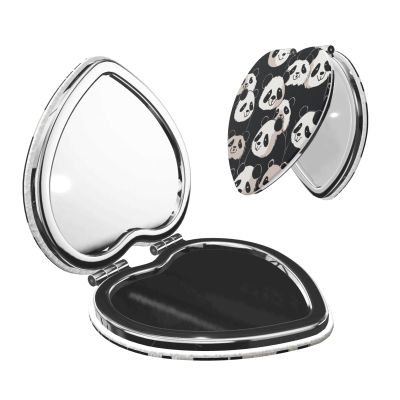Small Pocket Compact Mirror 1x/2x Magnifying Pu Leather Makeup Mirrors Cute Panda Portable Pocket Mirror for Women Girls