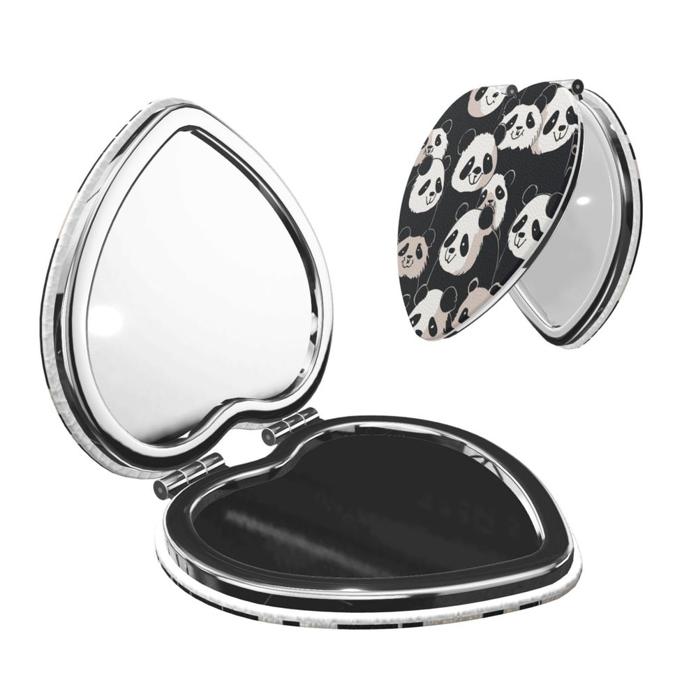Small Pocket Compact Mirror 1x/2x Magnifying Pu Leather Makeup Mirrors Cute Panda Portable Pocket Mirror for Women Girls