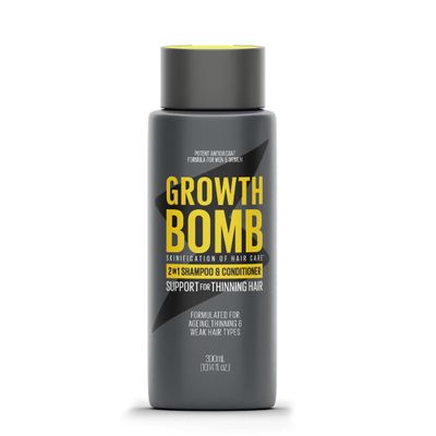 Growth Bomb 2 in 1 Shampoo and Conditioner - Natural 2 in 1 Shampoo and Conditioner for Men & Women, Use on Mens Thin Hair, Support for Thick, Full Hair, Caffeine from Yerba Mate - 300 mL