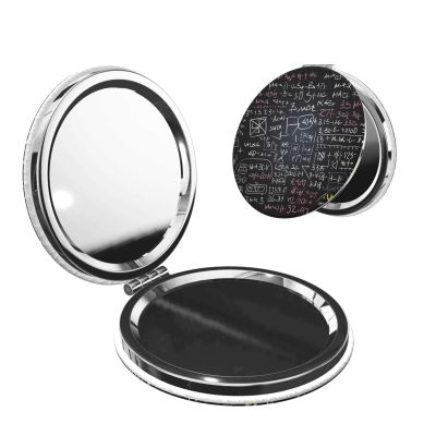 Small Pocket Compact Mirror 1x/2x Magnifying Pu Leather Makeup Mirrors Math Formula Portable Pocket Mirror for Women Girls