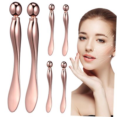 Baluue 6 Pcs Rose Gold Eye Cream Applicator with Metal Roller Ball Precise Flat Tip Spatulas for Facial Massage and Skincare Compact Portable Tools for Eye Cream Application and Skin