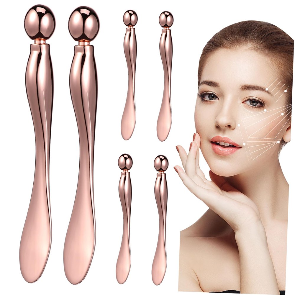 Baluue 6 Pcs Rose Gold Eye Cream Applicator with Metal Roller Ball Precise Flat Tip Spatulas for Facial Massage and Skincare Compact Portable Tools for Eye Cream Application and Skin