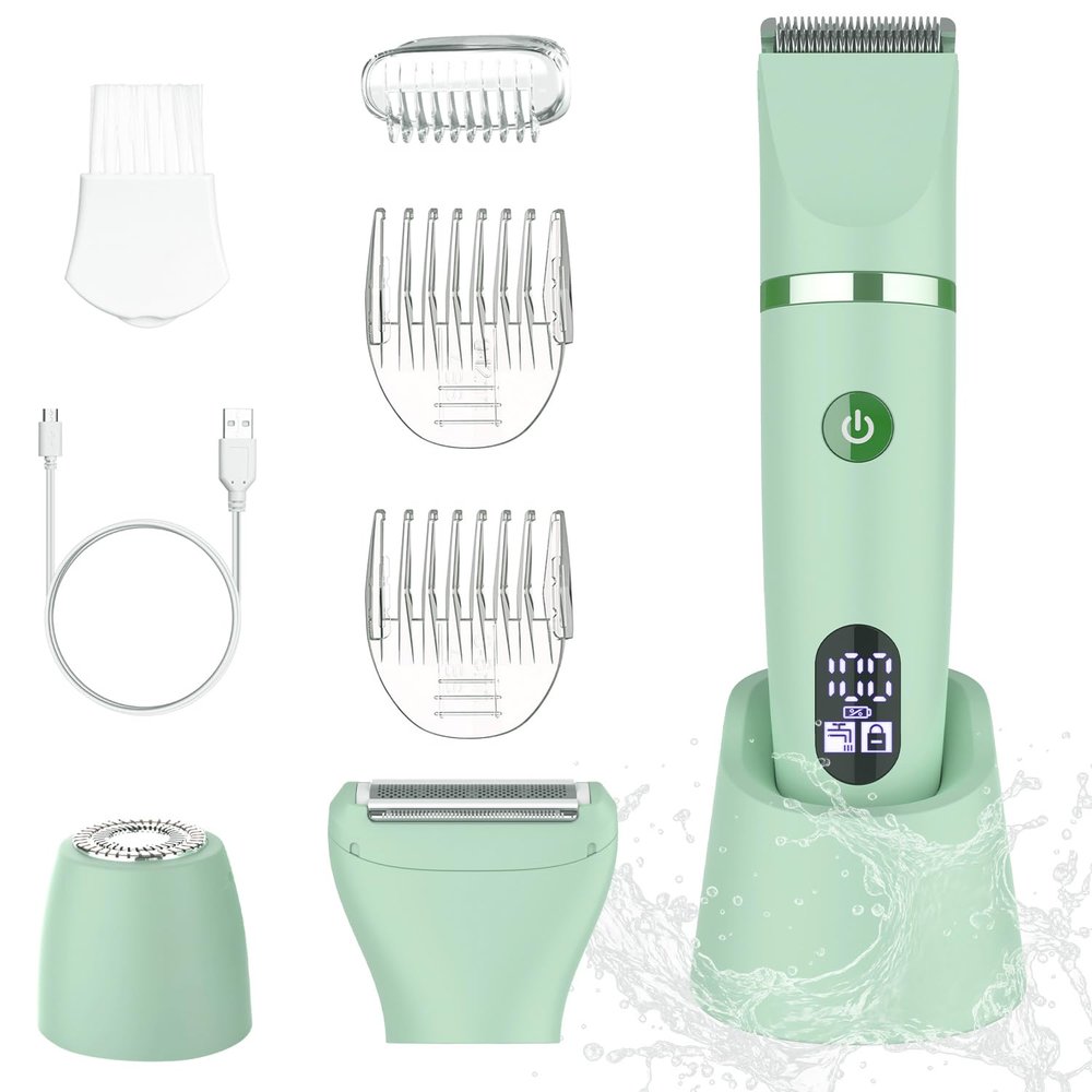 Zivelier 3-in-1 Electric Razor IPX7 Waterproof Bikini Trimmer Wet & Dry Use Painless Personal Trimmer Groomer for Ladies Face Body Legs Bikini Public Hairs Electric Lady Shaver with Replaceable Heads