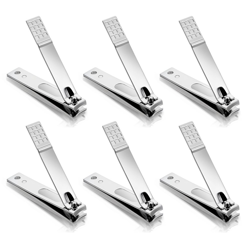6 PCS Silver Straight Edge Nail Clipper, Large Stainless Steel Straight Toenail Clippers, Heavy Duty Toenail Clipper for Men Women Thick Nails