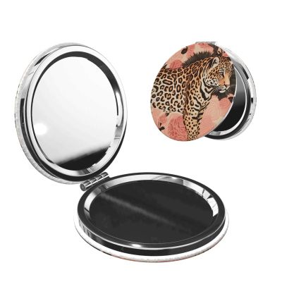 Small Pocket Compact Mirror 1x/2x Magnifying Pu Leather Makeup Mirrors Striped Leopard Portable Pocket Mirror for Women Girls