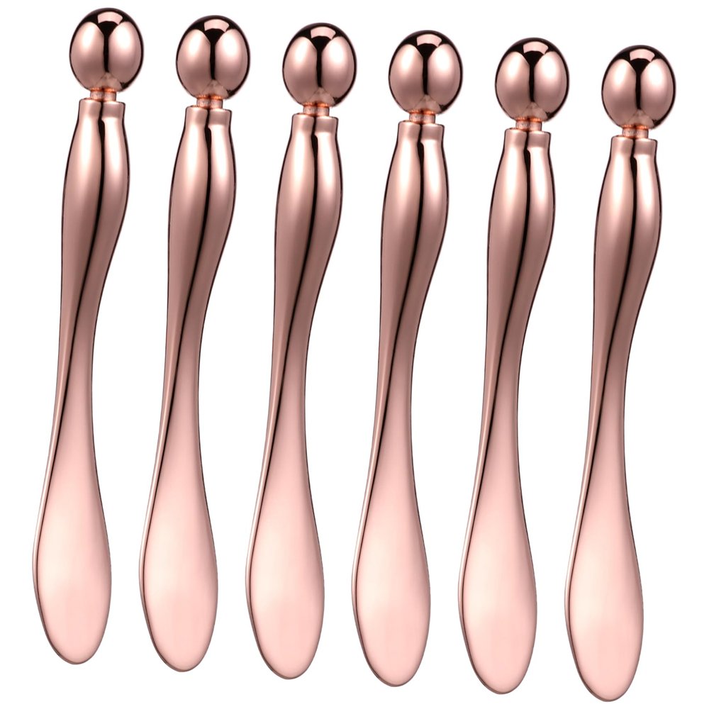 Didiseaon 6 Pcs Rose Gold Eye Cream Applicator with Metal Massage Roller and Flat Tip Face Cream Spatulas for Precise Skincare Application Travel Friendly Beauty Tools for Women