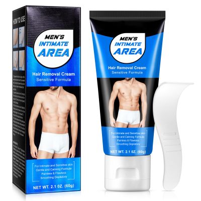 Hair Removal Cream for Men, Intimate/Private Body Cream for Unwanted Hair in Underarms, Private Parts, Pubic & Bikini Area, Painless Flawless Depilatory for All Skin Types-2pcs