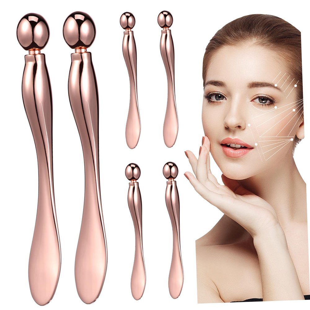 Beaupretty 6 Pcs Rose Gold Eye Cream Applicator with Metal Beauty Roller and Makeup Spatula Facial Massage Tool for Delicate Skin Portable Skincare Accessory for Women