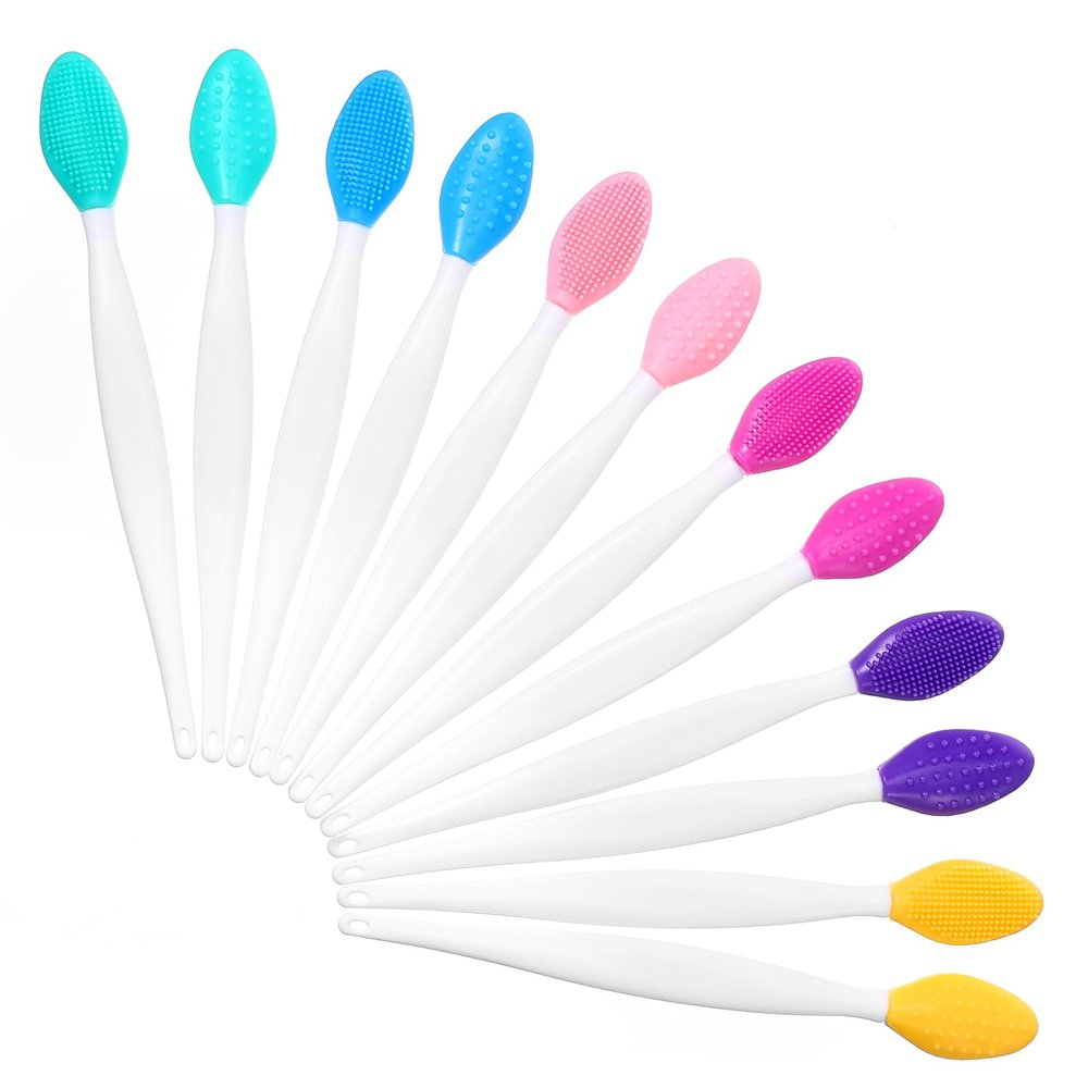 12 Pcs Silicone Scrub Lip Brush Double Side Lip Scrubber Exfoliator Nose Clean Blackhead Removal Brushes Pore Scrub Cleaning Brush Tool for Exfoliating Massaging Removal Color Skin Care DIY Mask