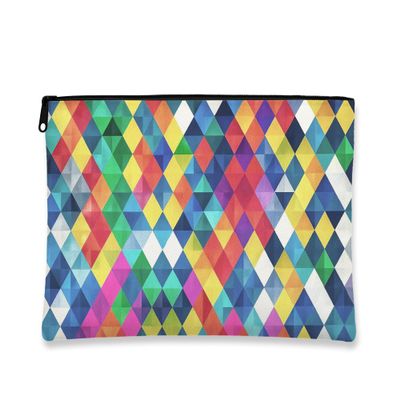 Geometric Makeup Bag, Colorful Triangular Cosmetic Travel Pouch for Women, Portable Small Canvas Zipper Organizer, for Festivals 7x9 Inch