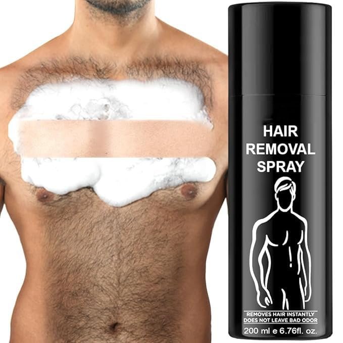 Hair Removal Cream Spray for Men, Hair removal spray for men, Painless Body Hair Removal for Back, Chest, Legs, Arms, Underarms & Intimate Areas, Fast Acting in 3-6 Minutes (200 ml)