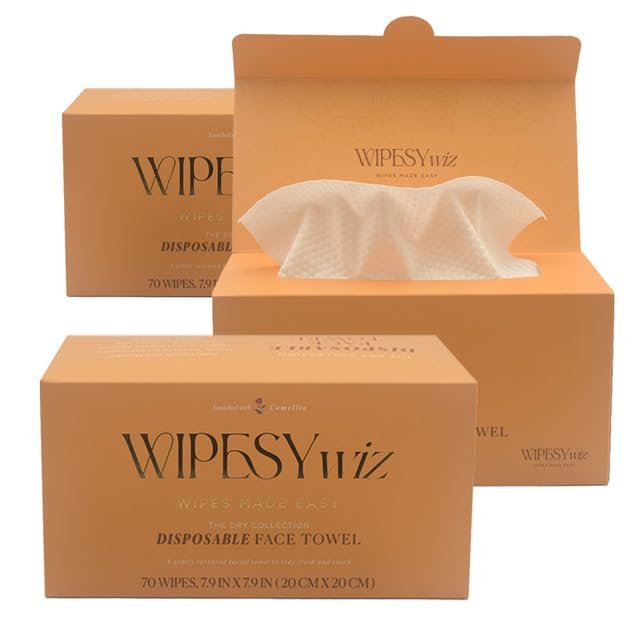 210 Count Disposable Face Towels Facial Cleansing Wipes, Quick Dry Makeup Remover Cloths, Soft Face Towelettes for Women & Men by WipesyWiz 7.9"x7.9" (Pack of 3)