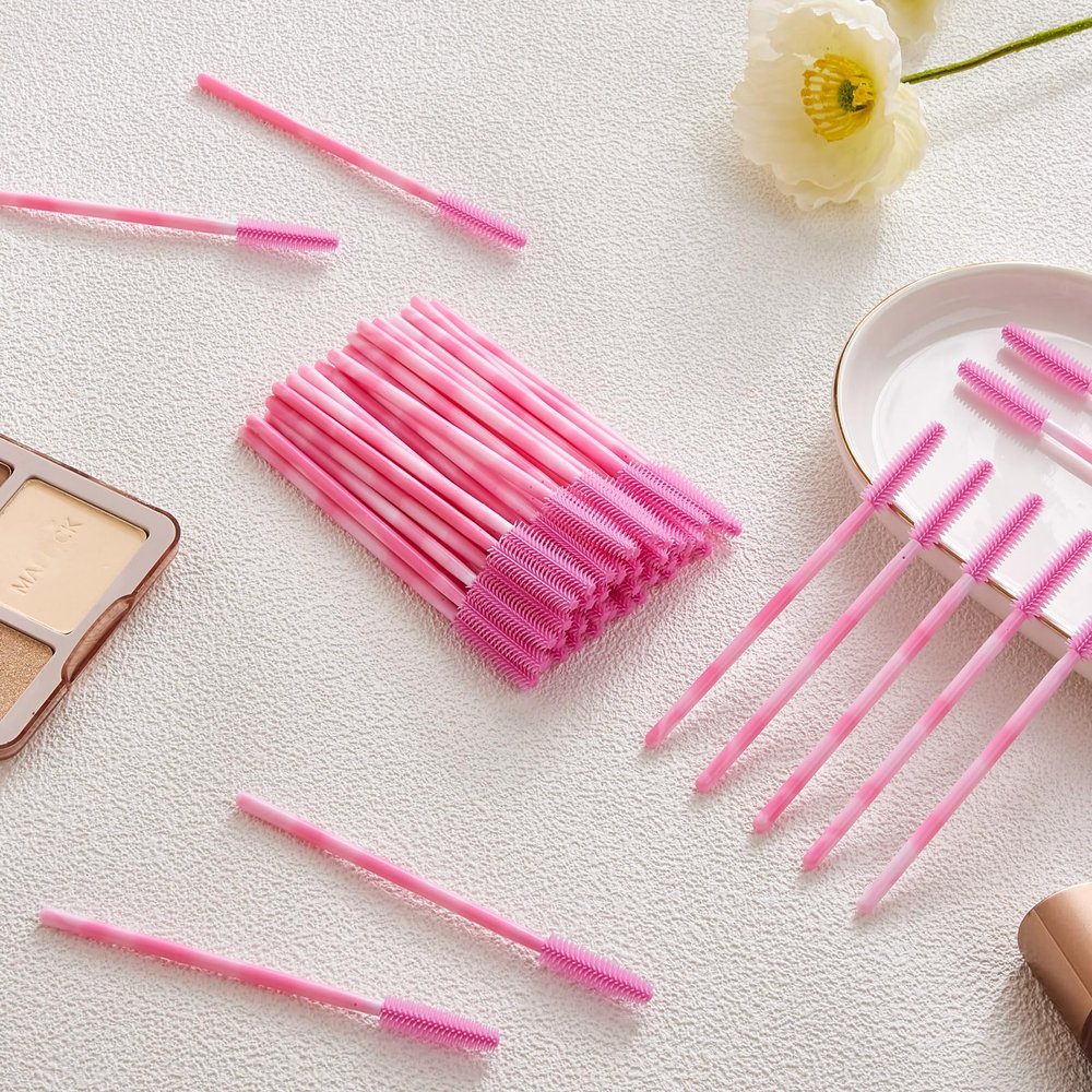 100 Pcs Disposable Silicone Eyelash Mascara Brushes Wands Applicator Eyebrow Brush Two-Toned Handle Makeup Tool Kit Set Tool Bulk Disposable Spoolies for Eyelash Extensions Lash Lift and Brows