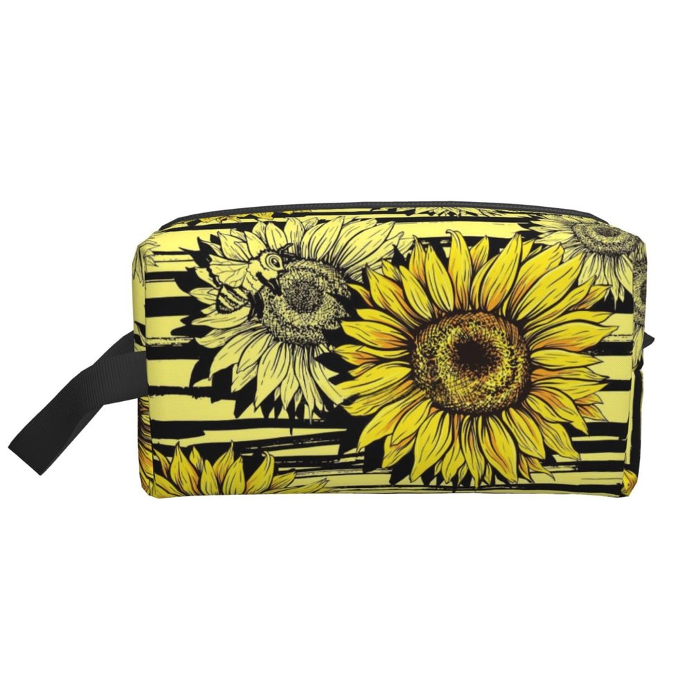 AOLXDE Bees Sunflowe Print Toiletry Bag Travel Organizer Cosmetic Bags Wash Bag For Men Women,For Travel Gym Daily