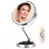 10X Lighted Makeup Mirror, 9inch 3 Color Dimmable Lights, 360Rotatable, Rechargeable Double Sided Magnifying Desk Mirror, Adjustable Vanity Mirror (Silver, 9inch) view 1