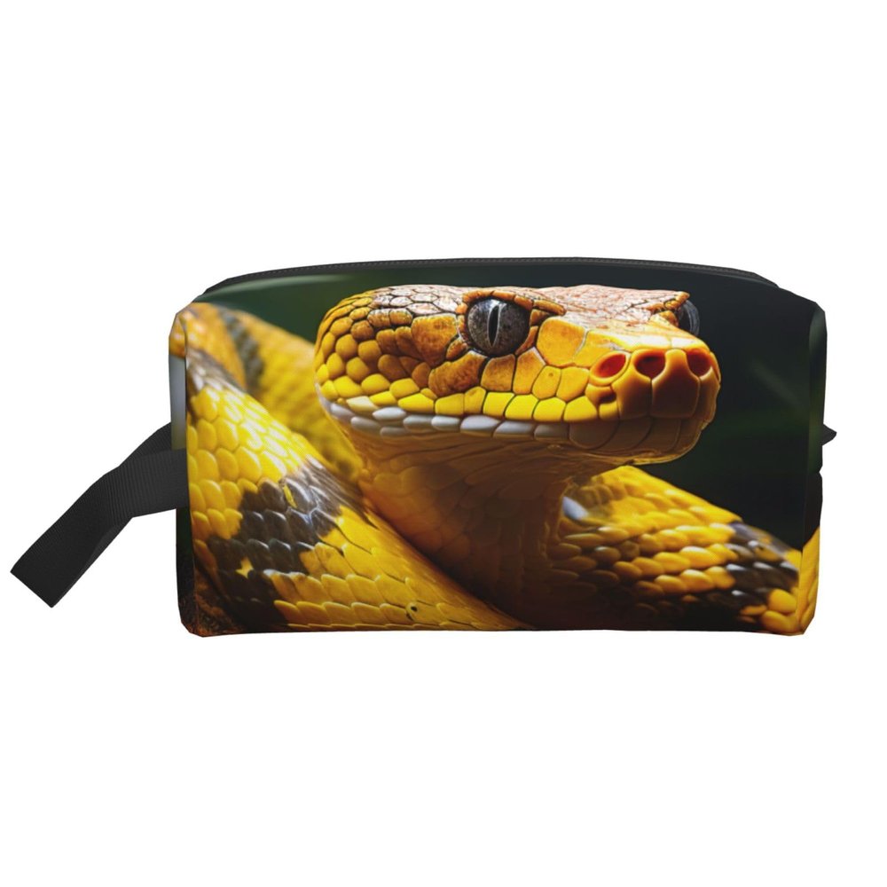 Juandeng Yellow Snake Print Makeup Bag,Travel Toiletry Bag,Cosmetic Bag,Hanging Tolietry Bag For Women Men,Gym Daily