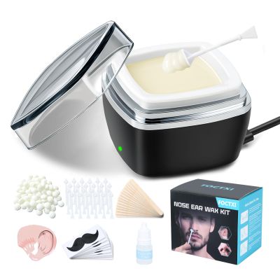 Nose Wax Kit - Portable Ear Nose Hair Waxing Kit for Men and Women with 100g ax Beans, 40 Nose Hair Sticks, 10 Applicators, 10 Mustache & 10 Ear Protectors, Wax Warmer Kit for Hair Removal - White