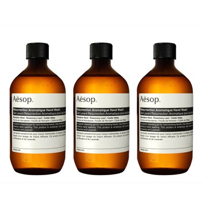 Aesop Resurrection Aromatique Hand Wash Refill | Gentle Cleanser with Orange, Rosemary and Lavender Oils | 500mL / 16.9 oz (Pack of 3)