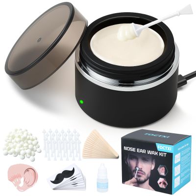 FOCTXI Nose Wax Kit - Portable Ear Nose Hair Waxing Kit for Men and Women with 100g ax, 40 Nose Hair Sticks, 10 Applicators, 10 Mustache & 10 Ear Protectors, Wax Warmer Kit for Hair Removal