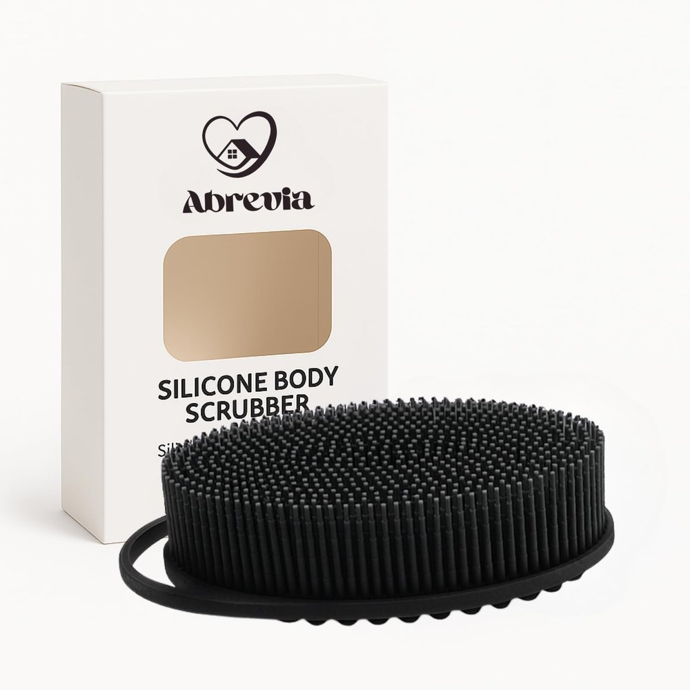 Abrevia Silicone Body Scrubber, Bath Brush with Soft Bristles for Deep Cleaning, Blue, Pink, Green, Black (Black)