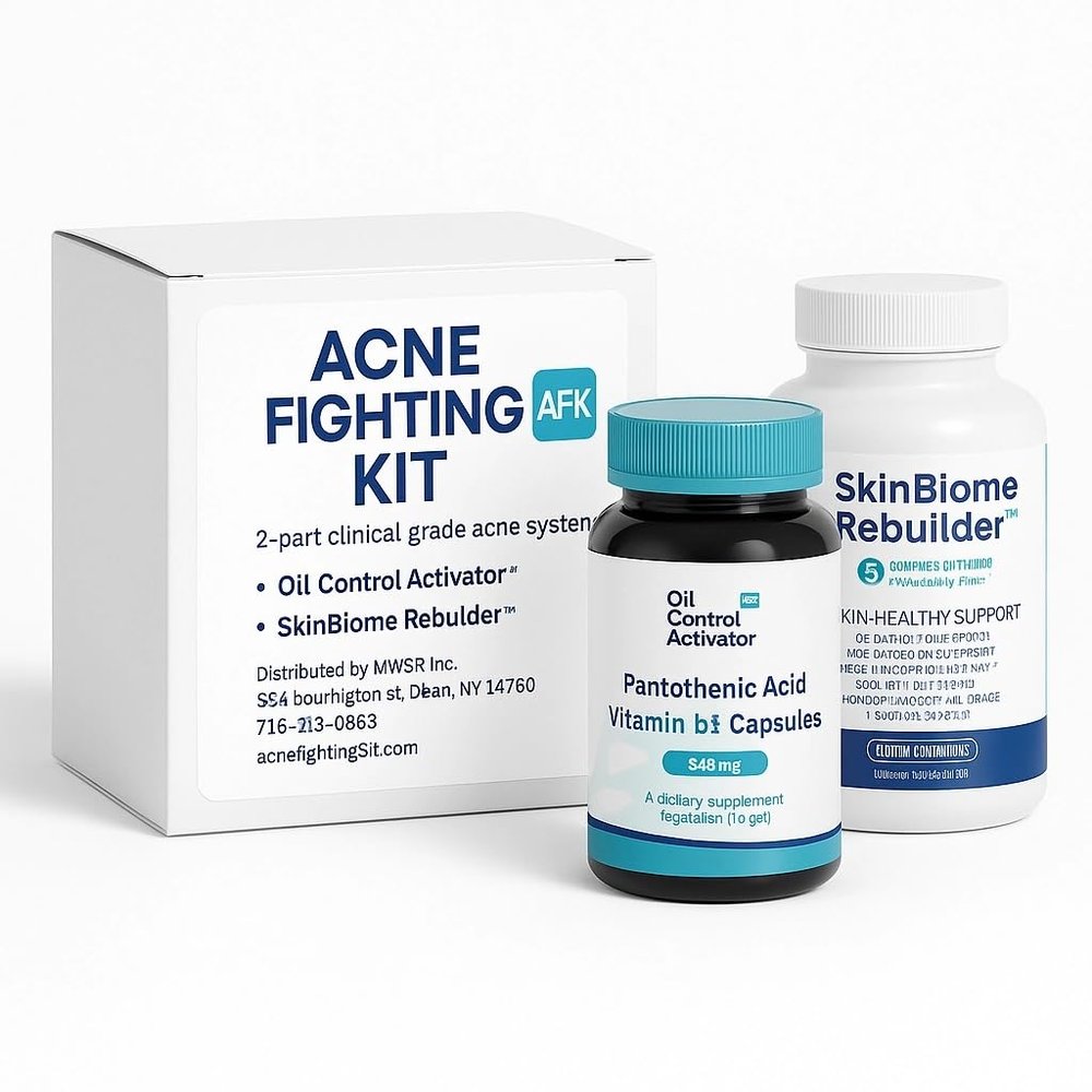 Acne Fighting Kit - Inside-Out Skin Support System with Vitamin B5 Supplement & Probiotic for Skin | Skincare Supplements for Clearer Looking Skin & Oil Balance | Acne Relief Alternative
