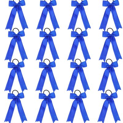 16pcs Collegiate Style Cheer hair Bows for Girls, Long Tail Skinny Cheer Bow Ponytail Holder Handmade Bows for Girls Teens Softball Cheerleader Sports (Blue)