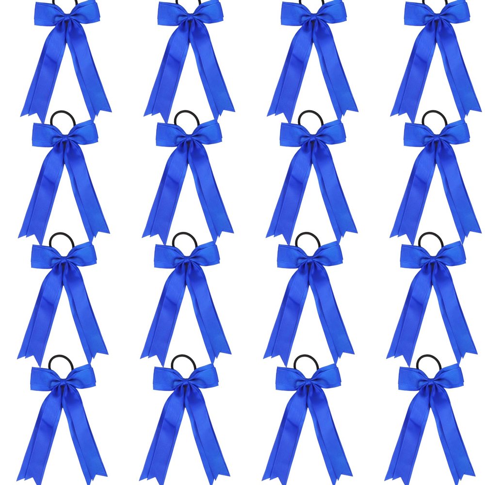 16pcs Collegiate Style Cheer hair Bows for Girls, Long Tail Skinny Cheer Bow Ponytail Holder Handmade Bows for Girls Teens Softball Cheerleader Sports (Blue)