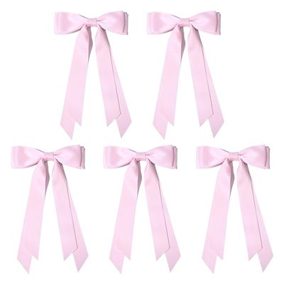2025 New Hair Bows for Women Girls, Silky Satin Hair Bows Hair Clip Ribbon with Long Tail, Ribbon Bow Tassel Clips For Women Girl Hair Accessories (Light pink-5 PCS)