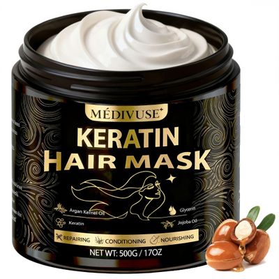 Deep Conditioning Hair Mask - Keratin Mask with Argan Oil - Giant 500ML Size Jojoba Oil Natural Hydrating Repair Hair for Damaged Frizzy Dry Hair Treatment - Fits All Hair Types (17 oz), Argan Oil