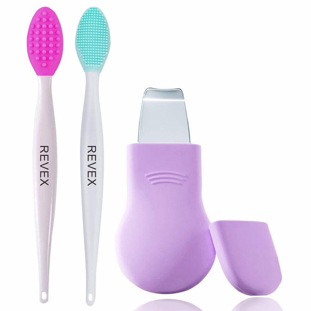 REVEX Nose Blackhead Remover Tool Set,Blackhead Scraper Tool,2Pcs Pore Cleaning Brush, Face Scrubber Skin Spatula, Pore Scrubber for Deep Cleansing,Face Exfoliator Scrubber for Women Men.(Purple)
