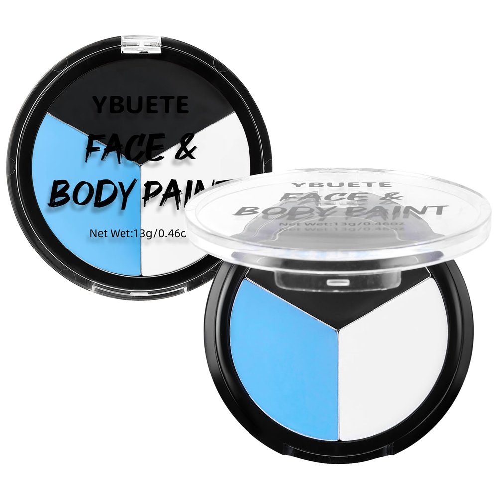 YBUETE Light Blue White Black Face Body Palette, Oil-Based Professional Makeup for Halloween Cosplay SFX makeup Sally Avatar, Non-Toxic Waterproof Full Face Paint for Adult Carnival Celebrations