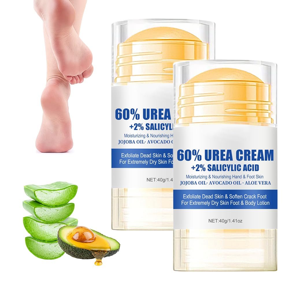 60% Urea Hydrating and Anti-Cracking Foot Cream, Moisturizing Foot Cream to Repairs and Relieves Cracking and Dryness Feet, Foot Lotion Heel Stick Repairs for Hands, Knees, Elbows (2)