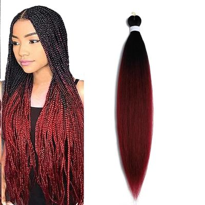 Xiaofeng Prestretched Braiding Hair Extensions Ombre Burgundy Yaki Texture Braid Hair for Box braids 26 Inch Synthetic Braids Extension B8