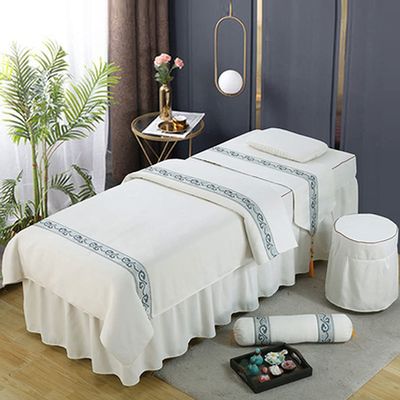 RJYYYDS 4-Piece Art Massage Table Sheet Skirt Set - High-Grade Beauty Bed Cover 4-Piece Cotton Simple Net Red Light Luxury Beauty Salon Body Massage Bedspread White-70 * 190cm