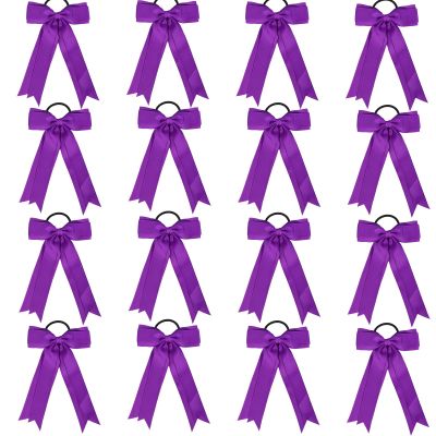 16pcs Collegiate Style Cheer hair Bows for Girls, Long Tail Skinny Cheer Bow Ponytail Holder Handmade Bows for Girls Teens Softball Cheerleader Sports (Purple)