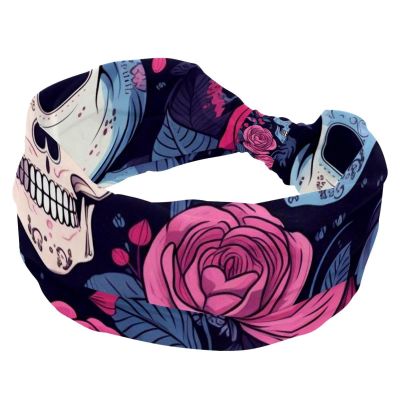 1 Pack Rose Art Skeleton-1245 Elastic Soft Fabric Non-Slip Women's Fashion Headbands - Soft, Wide, and Stylish for All Occasions