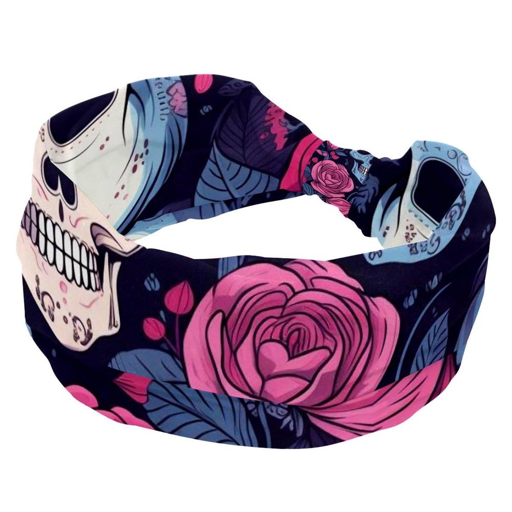 1 Pack Rose Art Skeleton-1245 Elastic Soft Fabric Non-Slip Women's Fashion Headbands - Soft, Wide, and Stylish for All Occasions