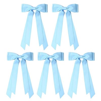 2025 New Hair Bows for Women Girls, Silky Satin Hair Bows Hair Clip Ribbon with Long Tail, Ribbon Bow Tassel Clips For Women Girl Hair Accessories (Blue-5 PCS)