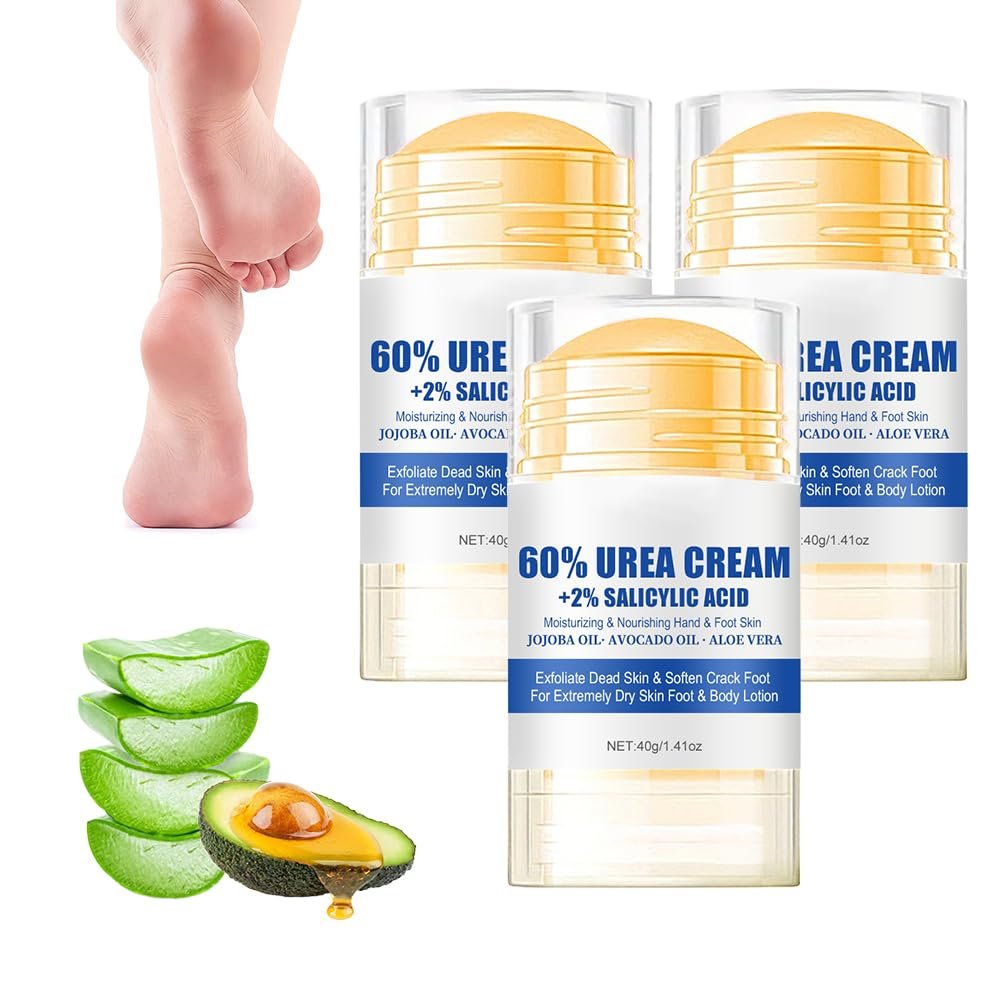 60% Urea Hydrating and Anti-Cracking Foot Cream, Moisturizing Foot Cream to Repairs and Relieves Cracking and Dryness Feet, Foot Lotion Heel Stick Repairs for Hands, Knees, Elbows (3)