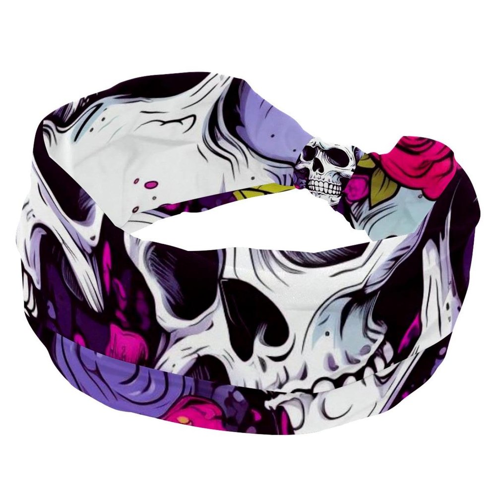 1 Pack Rose Art Skeleton-1230 Elastic Soft Fabric Non-Slip Women's Fashion Headbands - Soft, Wide, and Stylish for All Occasions