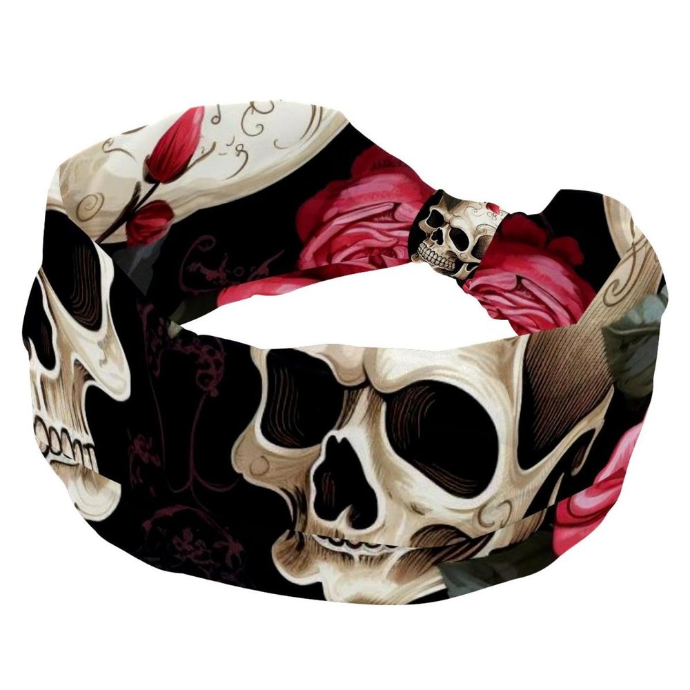 1 Pack Rose Art Skeleton-1236 Elastic Soft Fabric Non-Slip Women's Fashion Headbands - Soft, Wide, and Stylish for All Occasions