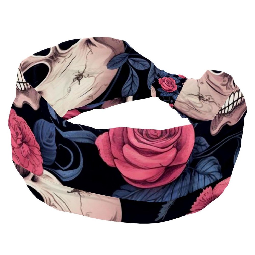 1 Pack Wide Headbands For Women Elastic Headband Rose Art Skeleton-1240 Head Bands Women's Hair Band Turban Workout Soft Sweat Hairband Accessories