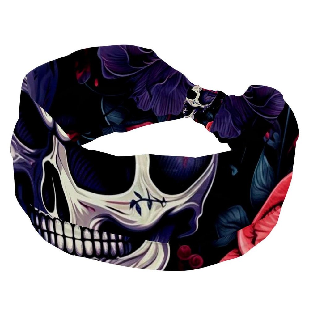 1 Pack Headbands for Women Non Slip Elastic Sports Hair Bands for Women, Soft Cloth Headband for Workout Yoga Fashion Hair Accessories,Rose Art Skeleton-1250