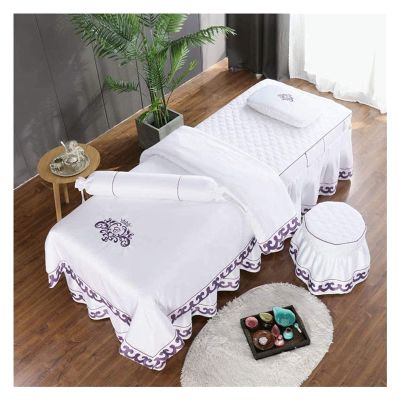 RJYYYDS 4-Piece Art Massage Table Sheet Skirt Set - Stitching Korean Soft Spa Beauty Bed Cover Quilting Breathable Salon Massage Bed Cover Bedding 80x190cm