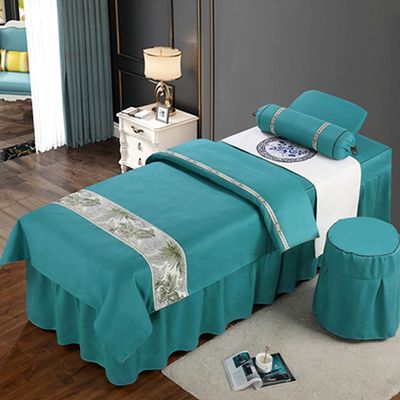 RJYYYDS 4-Piece Art Massage Table Sheet Skirt Set - 4-Piece Beauty Bedspread High-end Cotton and Linen Solid Color Simple Beauty Salon European Style Massage Bedspread Green-80 * 190cm