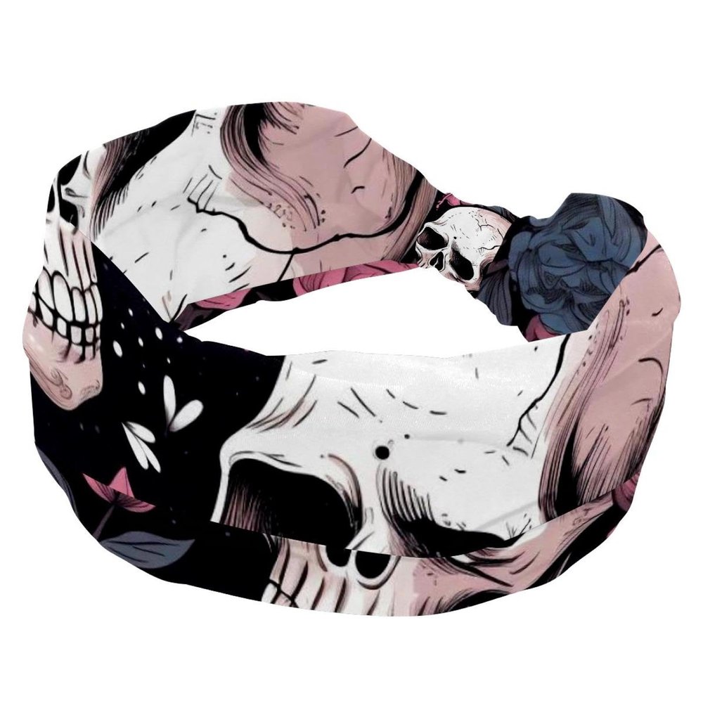 1 Pack Rose Art Skeleton-1227 Elastic Soft Fabric Non-Slip Women's Fashion Headbands - Soft, Wide, and Stylish for All Occasions