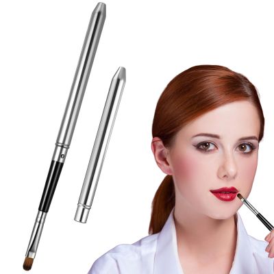 2 Pcs Retractable Lip Makeup Brushes for Lipstick Lip Gloss Portable Lips Brush Applicator Silver Professional Lipstick Brush with Cap Flat Lips Liner Pencil Brushes Travel Lipliner Brushs