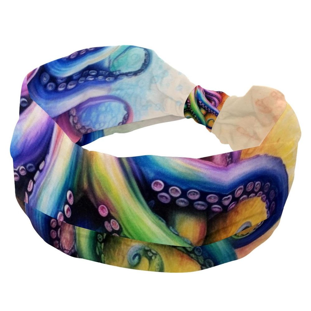 1 Pack Wide Headbands For Women Elastic Headband Octopus Art-1582 Head Bands Women's Hair Band Turban Workout Soft Sweat Hairband Accessories